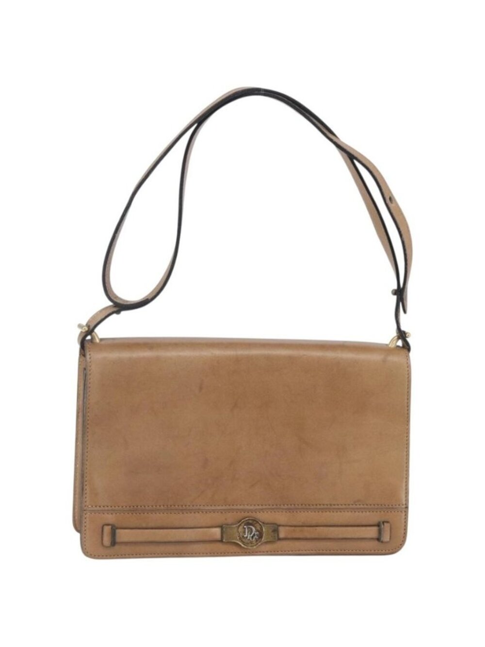 Authentic Christian Dior Shoulder Bag Leather Brown Gold